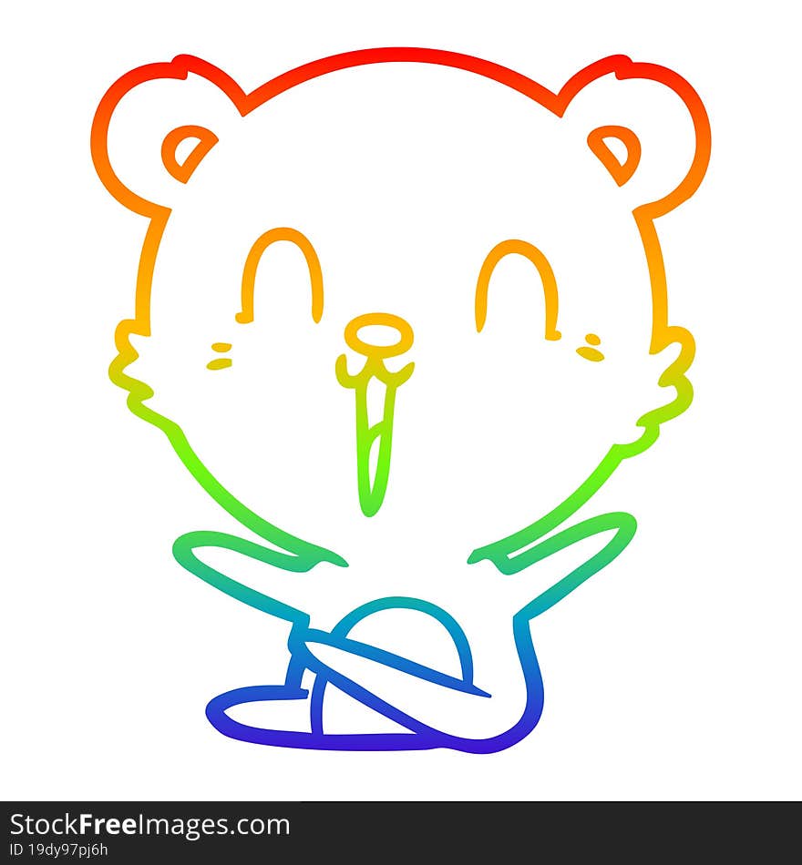 rainbow gradient line drawing of a happy laughing cartoon bear