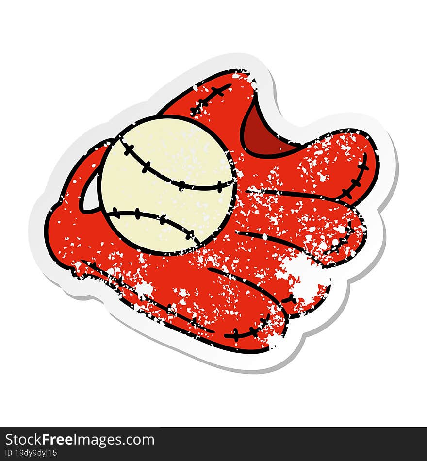 Distressed Sticker Cartoon Doodle Of A Baseball And Glove