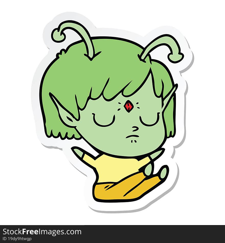 sticker of a cartoon alien girl