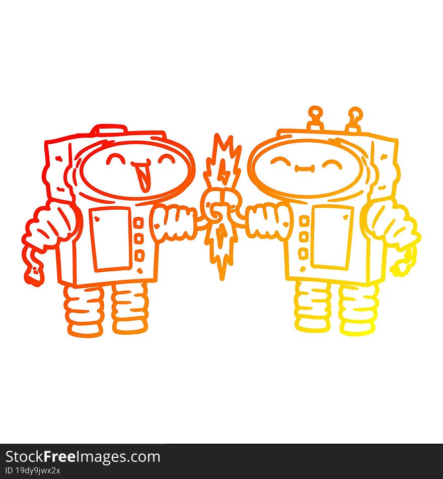 warm gradient line drawing cartoon robots connecting