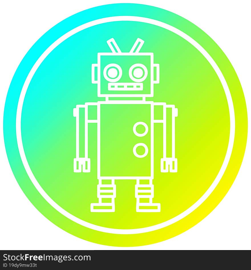 dancing robot circular icon with cool gradient finish. dancing robot circular icon with cool gradient finish