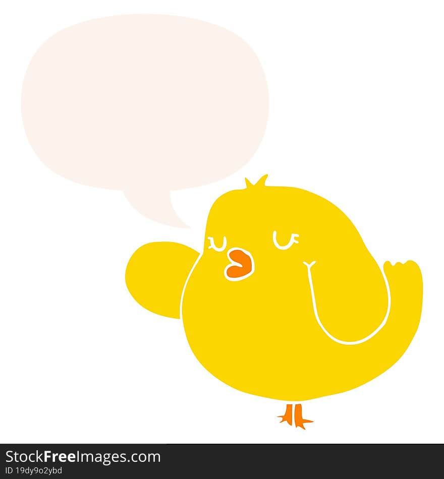 Cartoon Bird And Speech Bubble In Retro Style