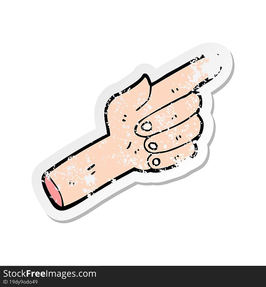 Retro Distressed Sticker Of A Cartoon Pointing Hand