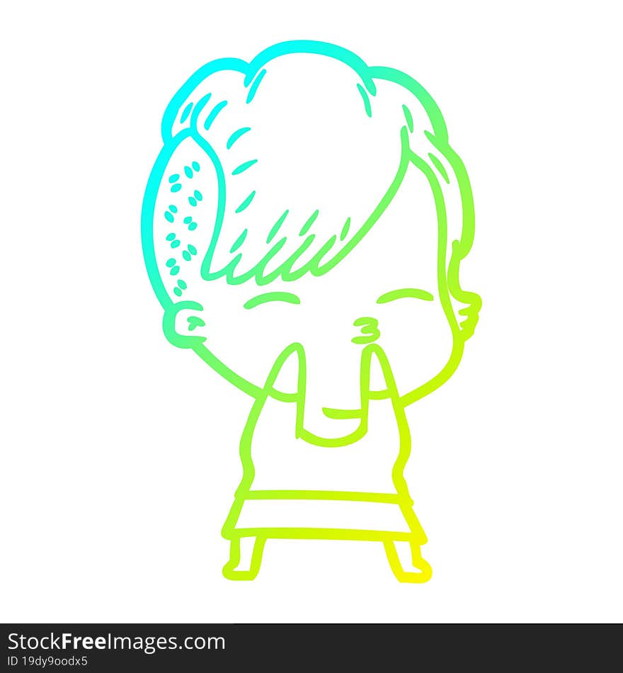 cold gradient line drawing cartoon squinting girl