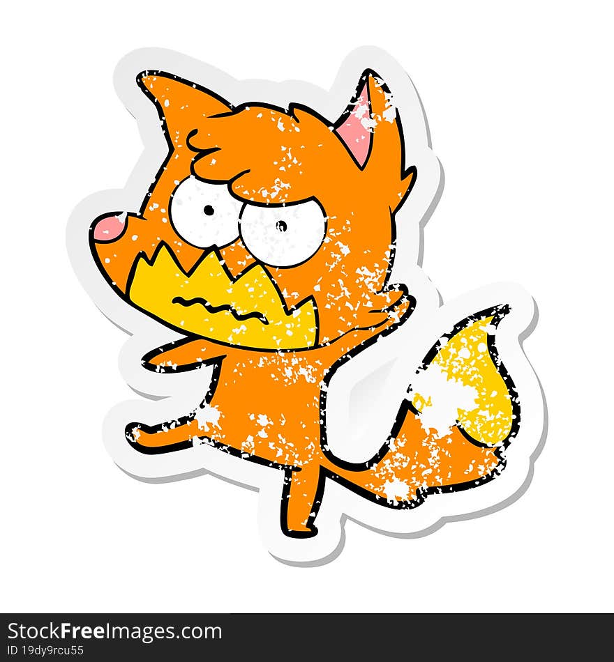 distressed sticker of a cartoon annoyed fox