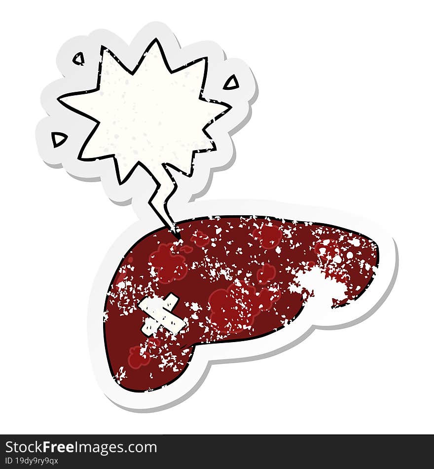 cartoon unhealthy liver and speech bubble distressed sticker