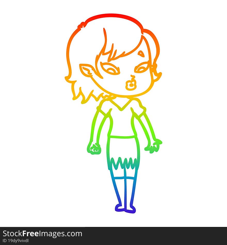 rainbow gradient line drawing cute cartoon vampire girl
