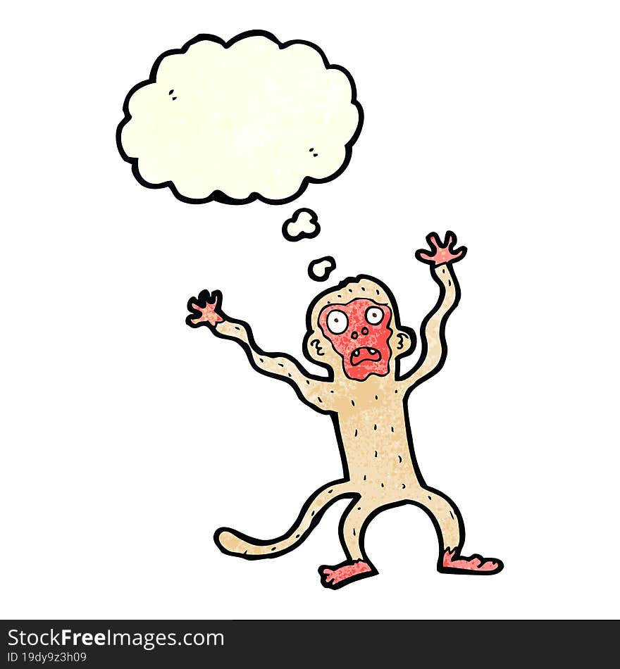 cartoon frightened monkey with thought bubble