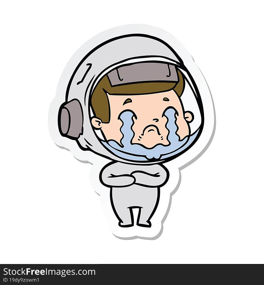 sticker of a cartoon crying astronaut