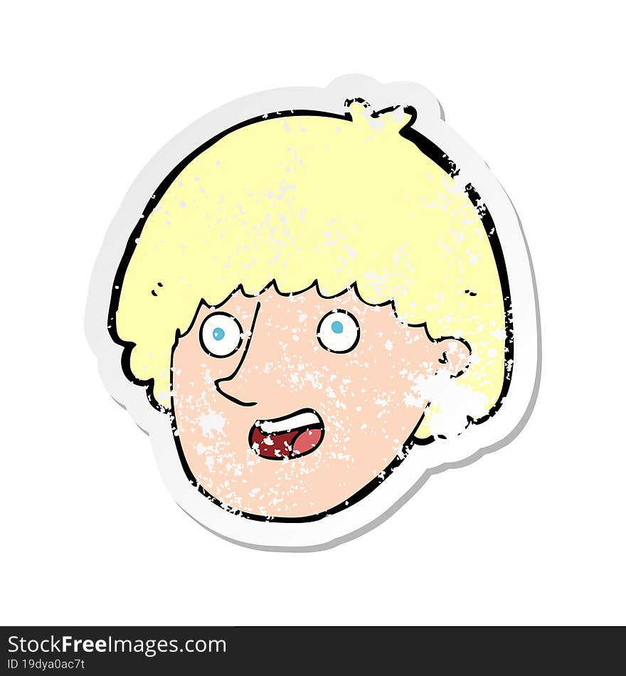 Retro Distressed Sticker Of A Cartoon Happy Male Face