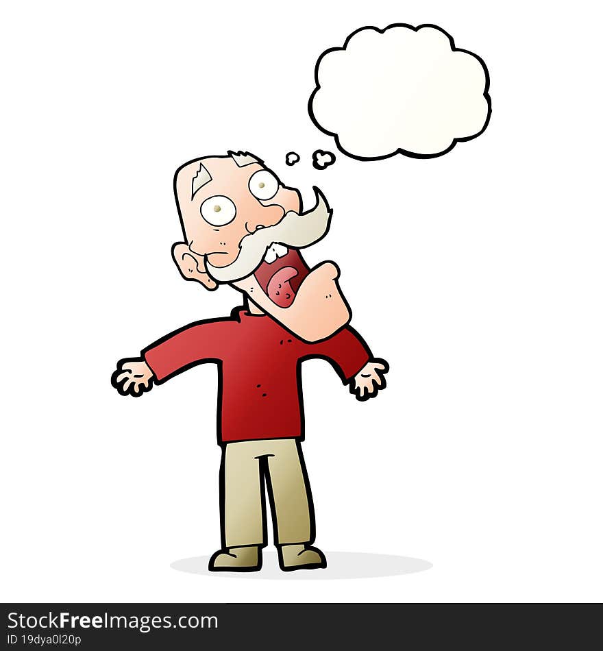 Cartoon Terrified Old Man With Thought Bubble