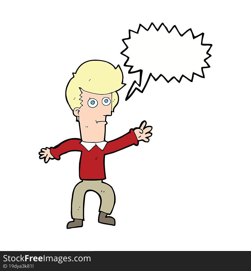 cartoon man waving with speech bubble