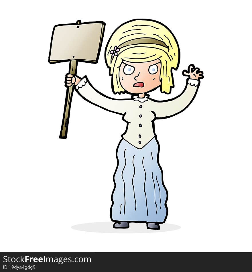 cartoon victorian woman protesting