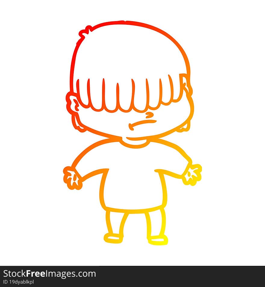 warm gradient line drawing of a cartoon boy with untidy hair