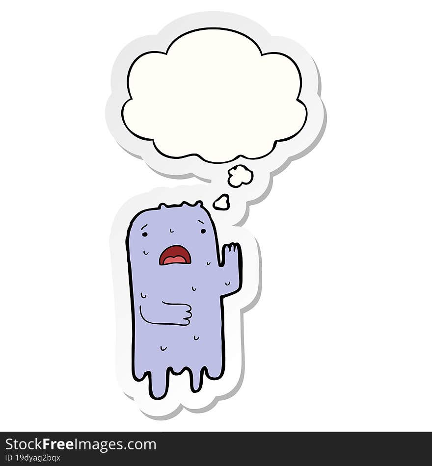 cartoon ghost with thought bubble as a printed sticker