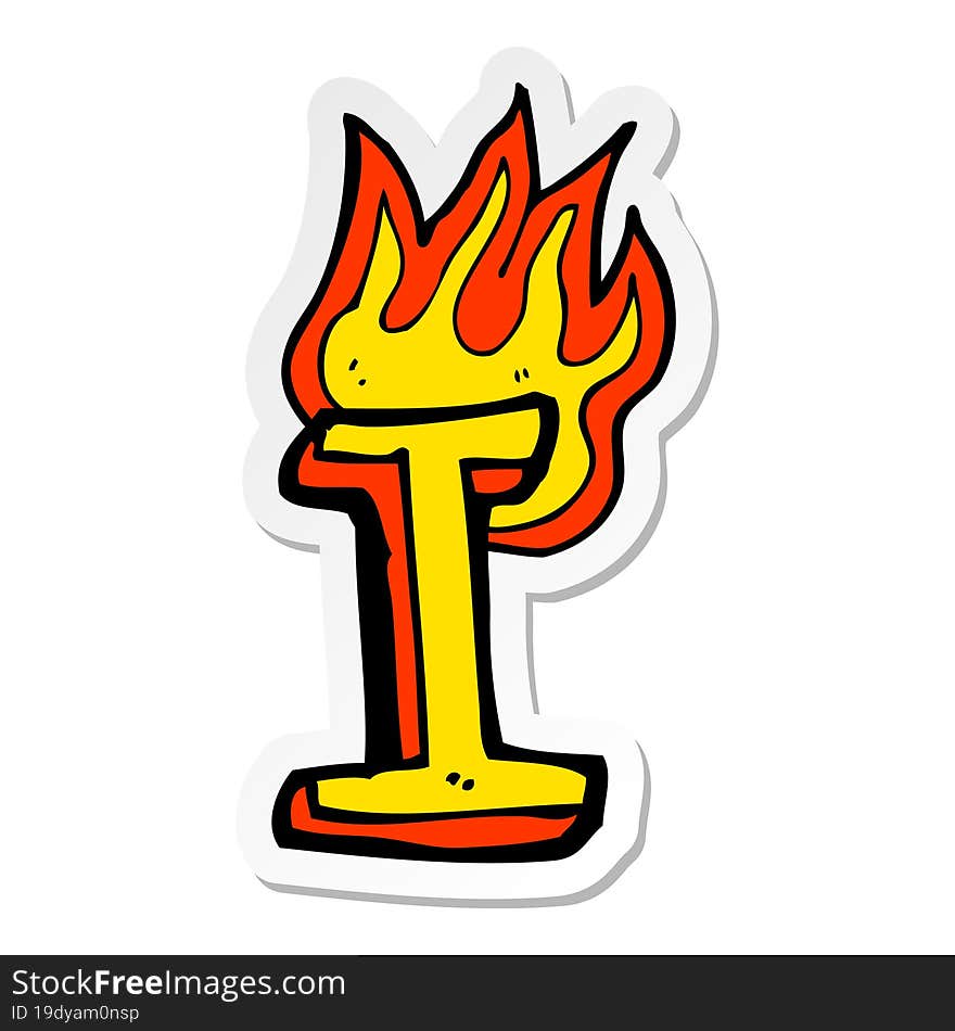 sticker of a cartoon flaming letter