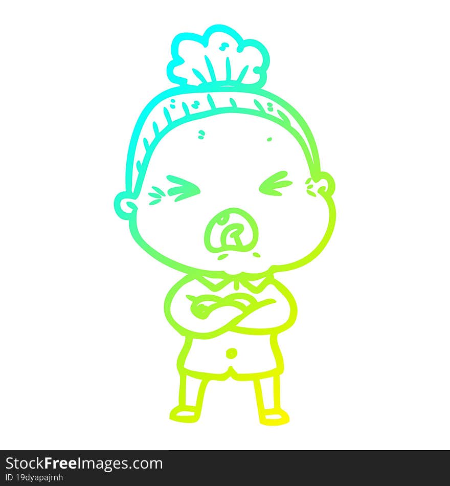 cold gradient line drawing cartoon angry old woman