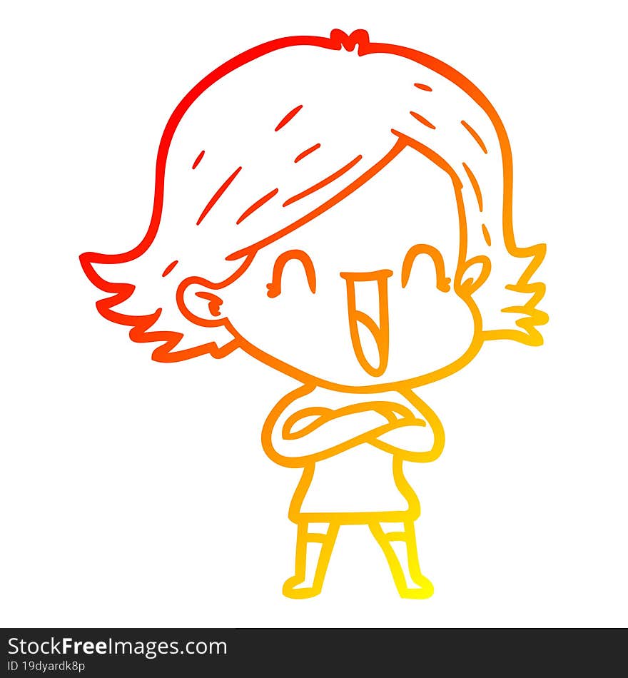 warm gradient line drawing of a cartoon laughing woman