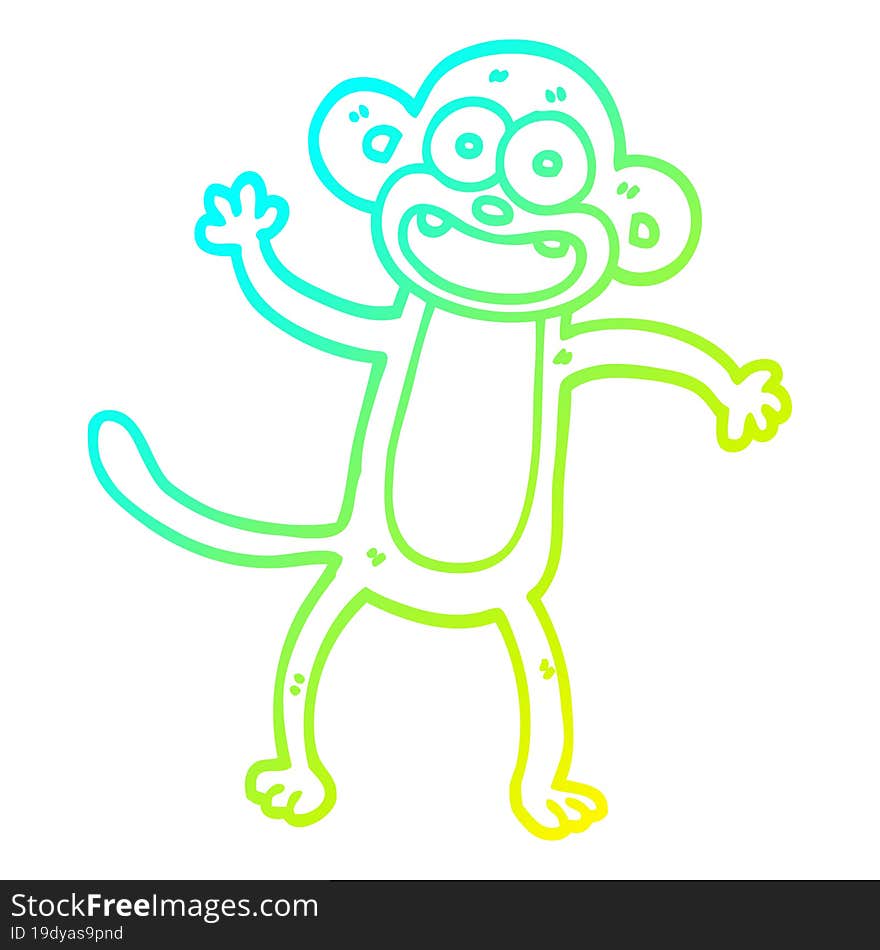 Cold Gradient Line Drawing Cartoon Waving Monkey