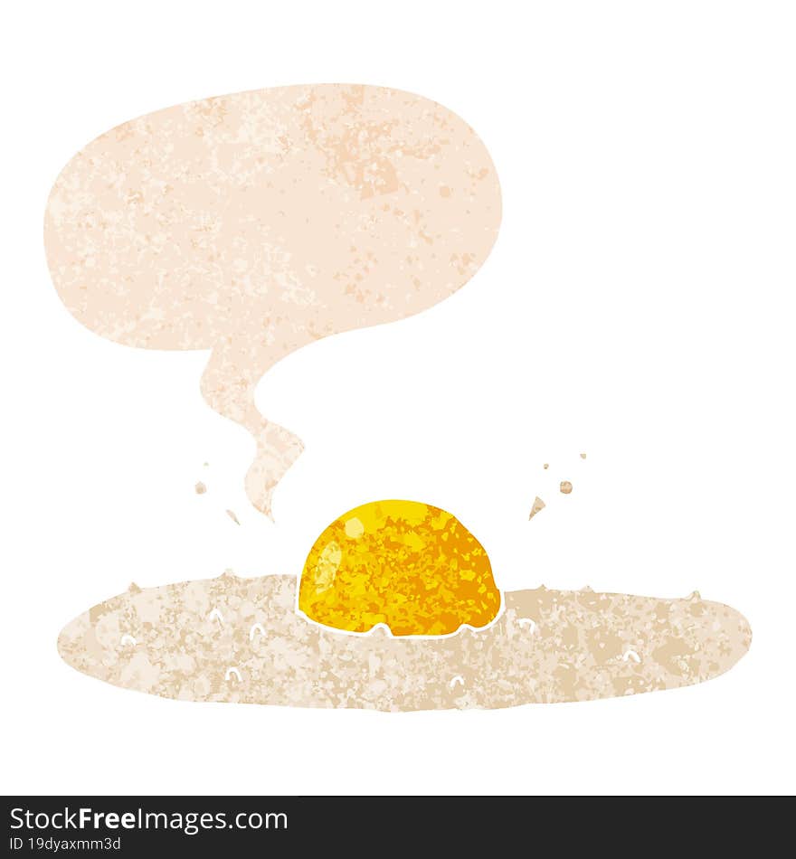 cartoon fried egg and speech bubble in retro textured style