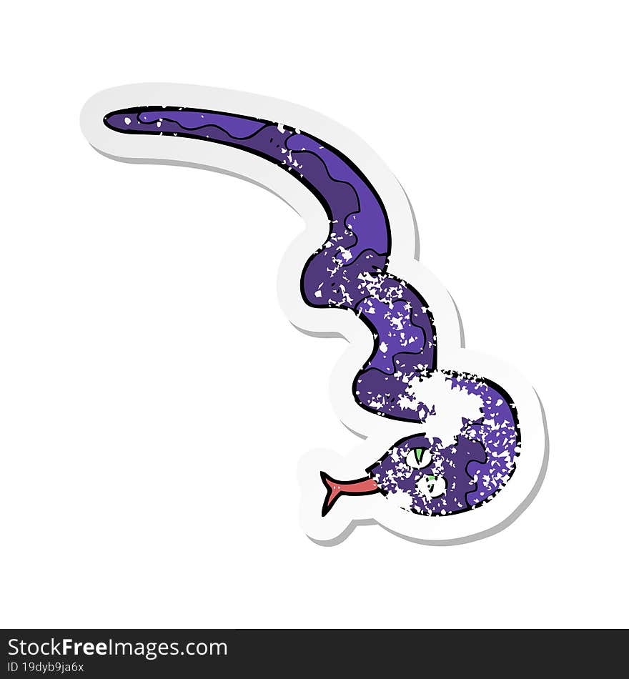 retro distressed sticker of a cartoon hissing snake