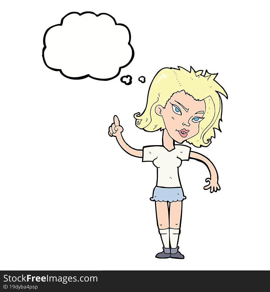 cartoon woman with idea with thought bubble