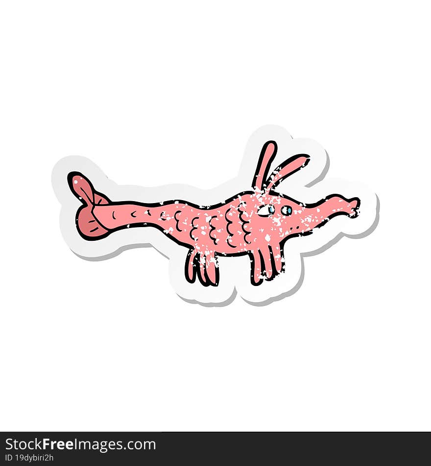 retro distressed sticker of a cartoon shrimp