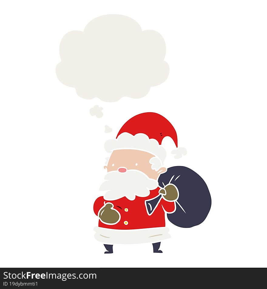 cartoon santa claus and thought bubble in retro style