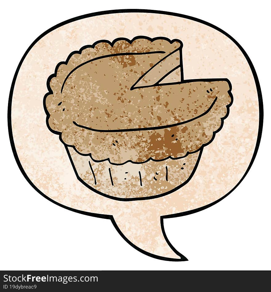 Cartoon Pie And Speech Bubble In Retro Texture Style