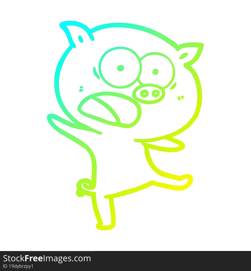 cold gradient line drawing of a cartoon pig shouting