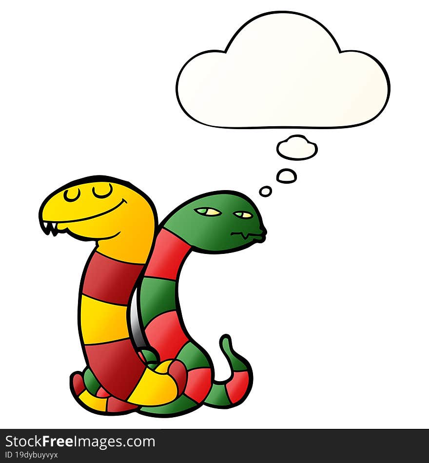 cartoon snakes with thought bubble in smooth gradient style