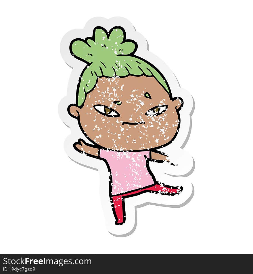 Distressed Sticker Of A Cartoon Woman