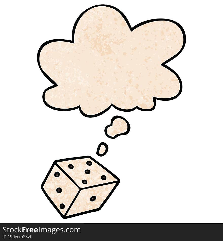 Cartoon Dice And Thought Bubble In Grunge Texture Pattern Style