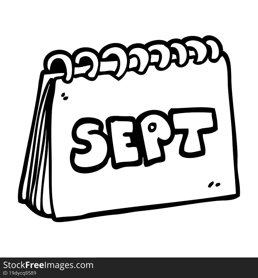 line drawing cartoon calendar showing month of september