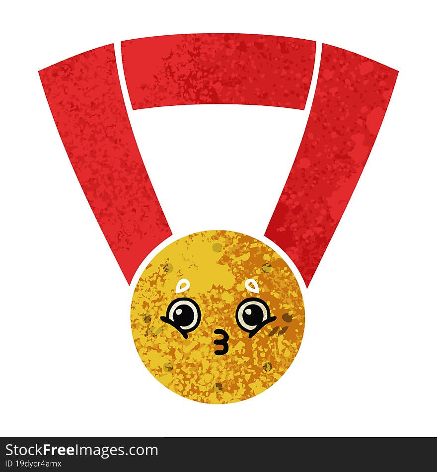 retro illustration style cartoon of a gold medal