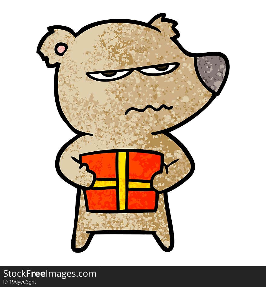 angry bear cartoon holding present. angry bear cartoon holding present