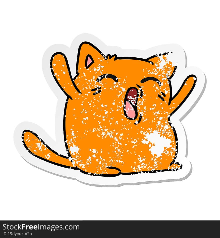 distressed sticker cartoon of cute kawaii cat