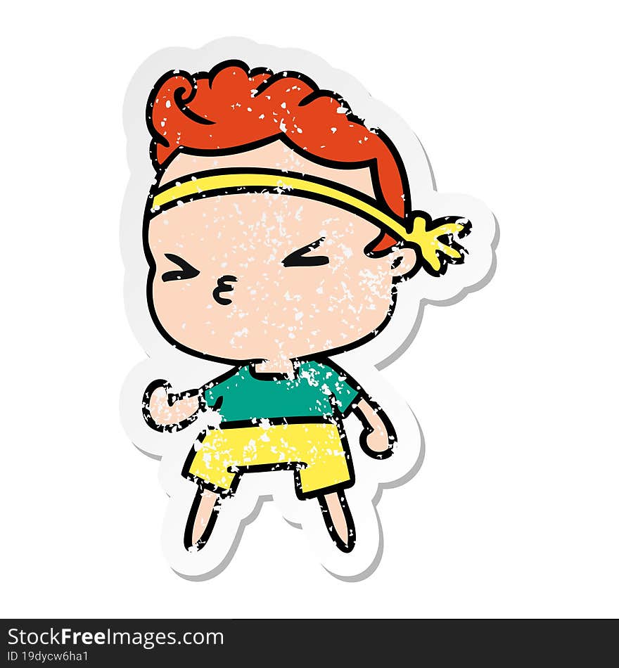 distressed sticker cartoon kawaii working out boy