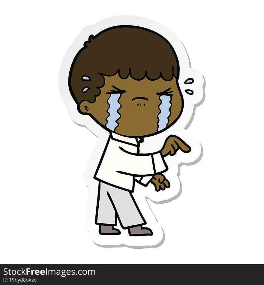 sticker of a cartoon man crying