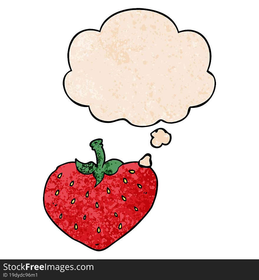 cartoon strawberry with thought bubble in grunge texture style. cartoon strawberry with thought bubble in grunge texture style