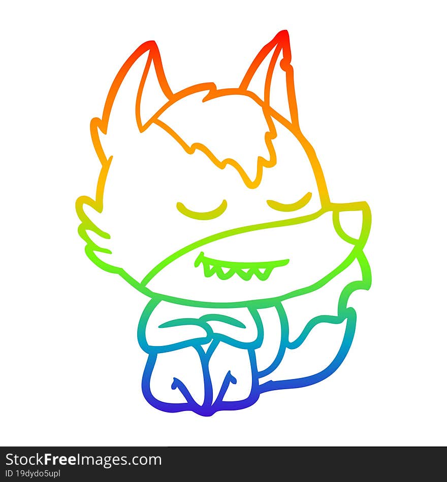 rainbow gradient line drawing friendly cartoon wolf sitting