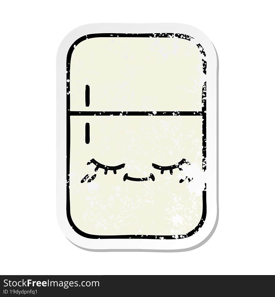 distressed sticker of a cute cartoon fridge freezer