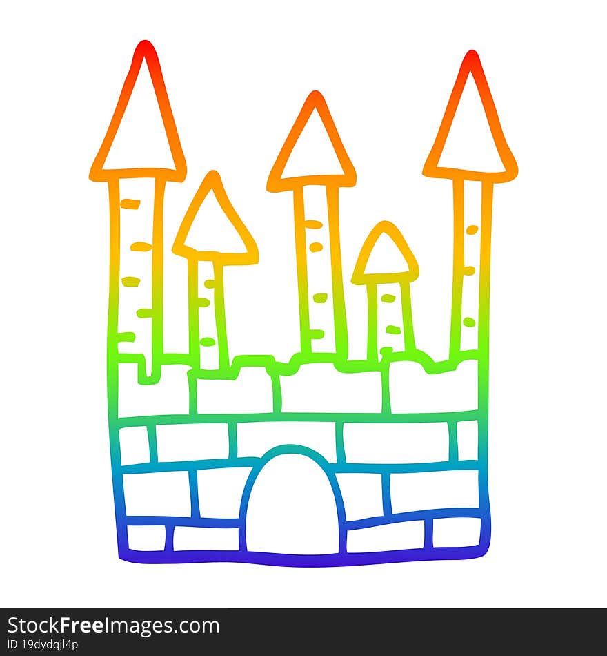 rainbow gradient line drawing cartoon traditional castle