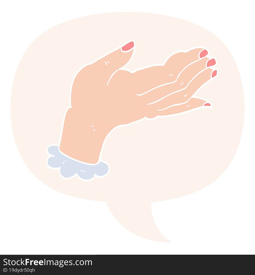 cartoon hand with speech bubble in retro style