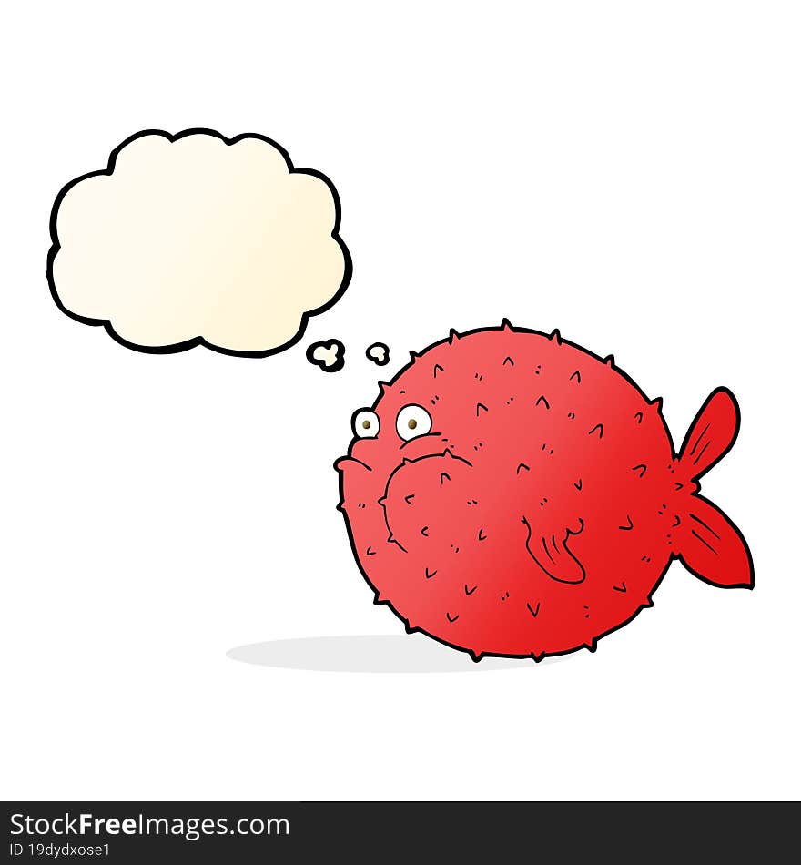 cartoon puffer fish with thought bubble