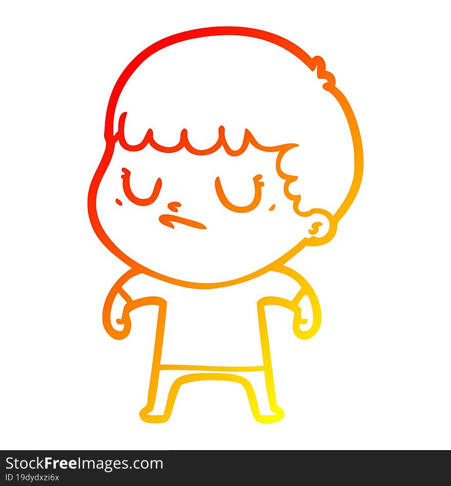 Warm Gradient Line Drawing Cartoon Grumpy Boy