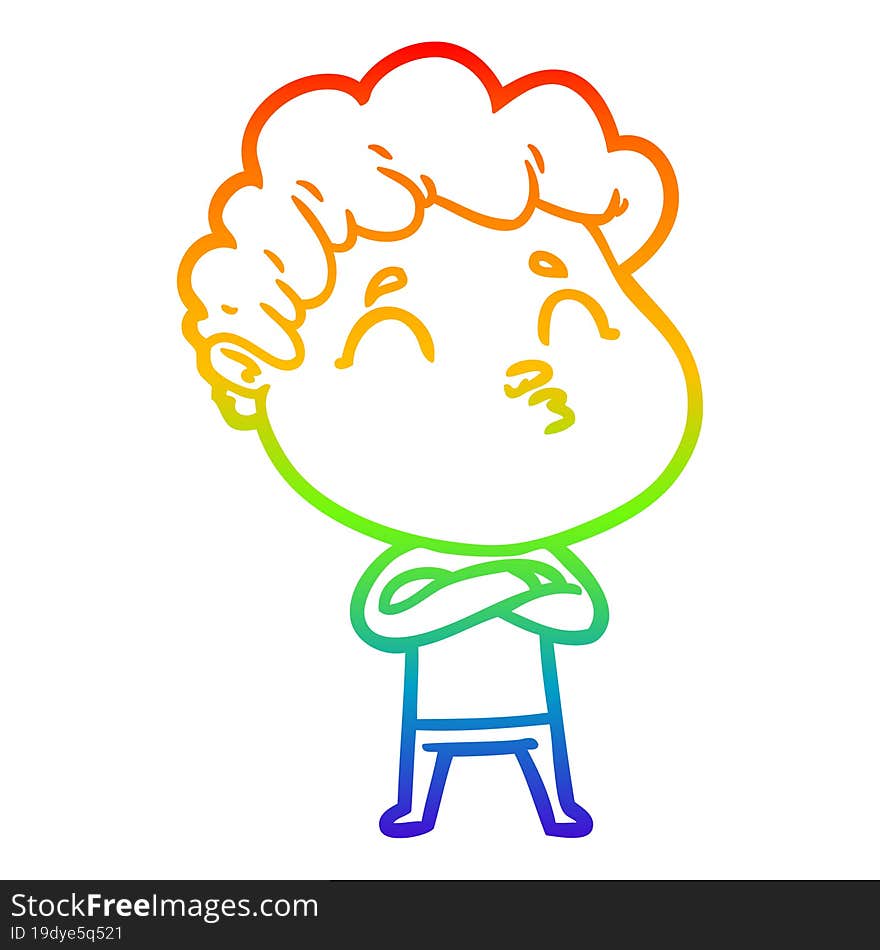 Rainbow Gradient Line Drawing Cartoon Man Pouting