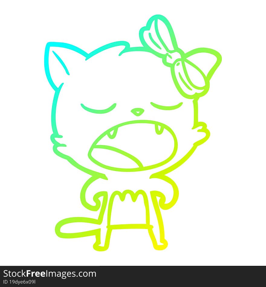 cold gradient line drawing of a cartoon cat meowing