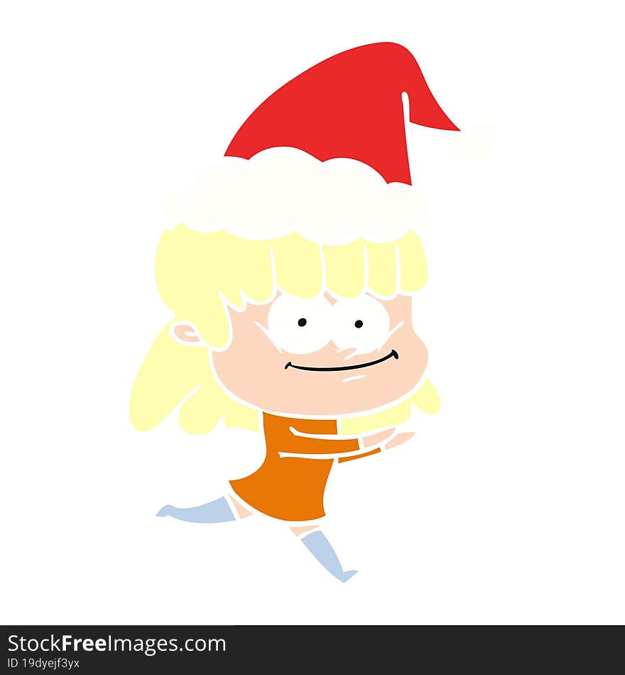 Flat Color Illustration Of A Smiling Woman Wearing Santa Hat