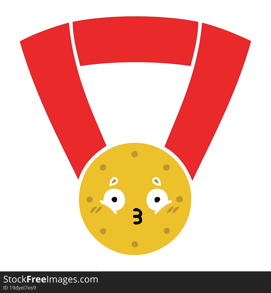 flat color retro cartoon of a gold medal